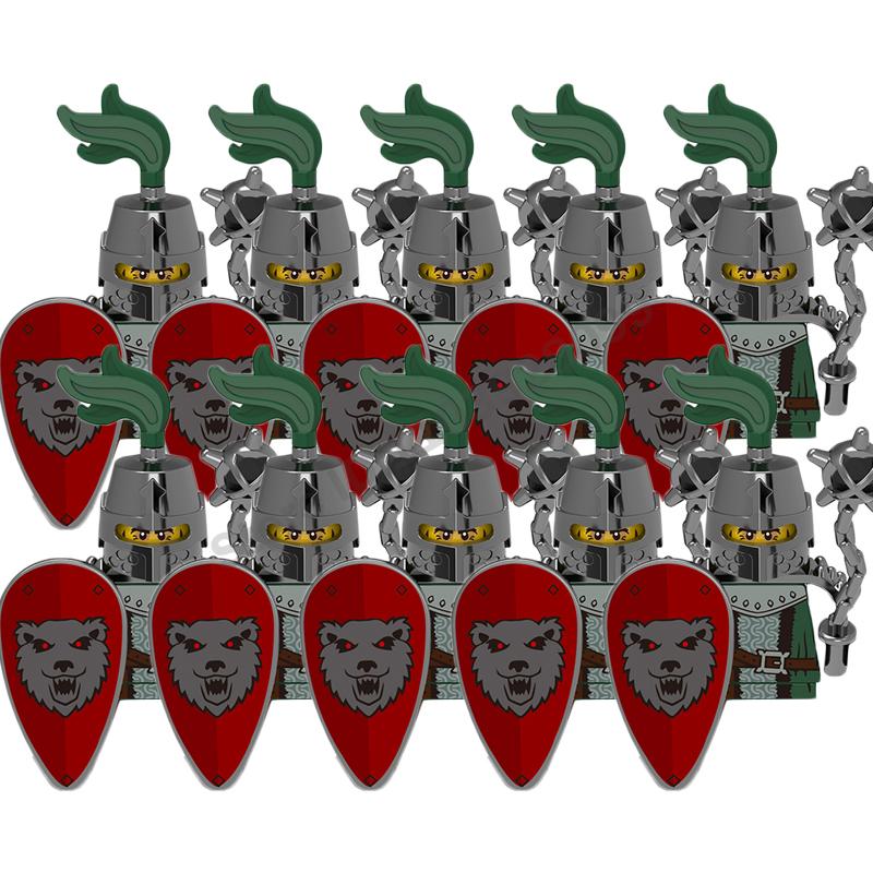 Mittelalterliche Actionfiguren Baustein Burg Miliz Tempelritter Römischer Infanteriesoldat Kreuzritter Spartaner Krieger Ziegelstein