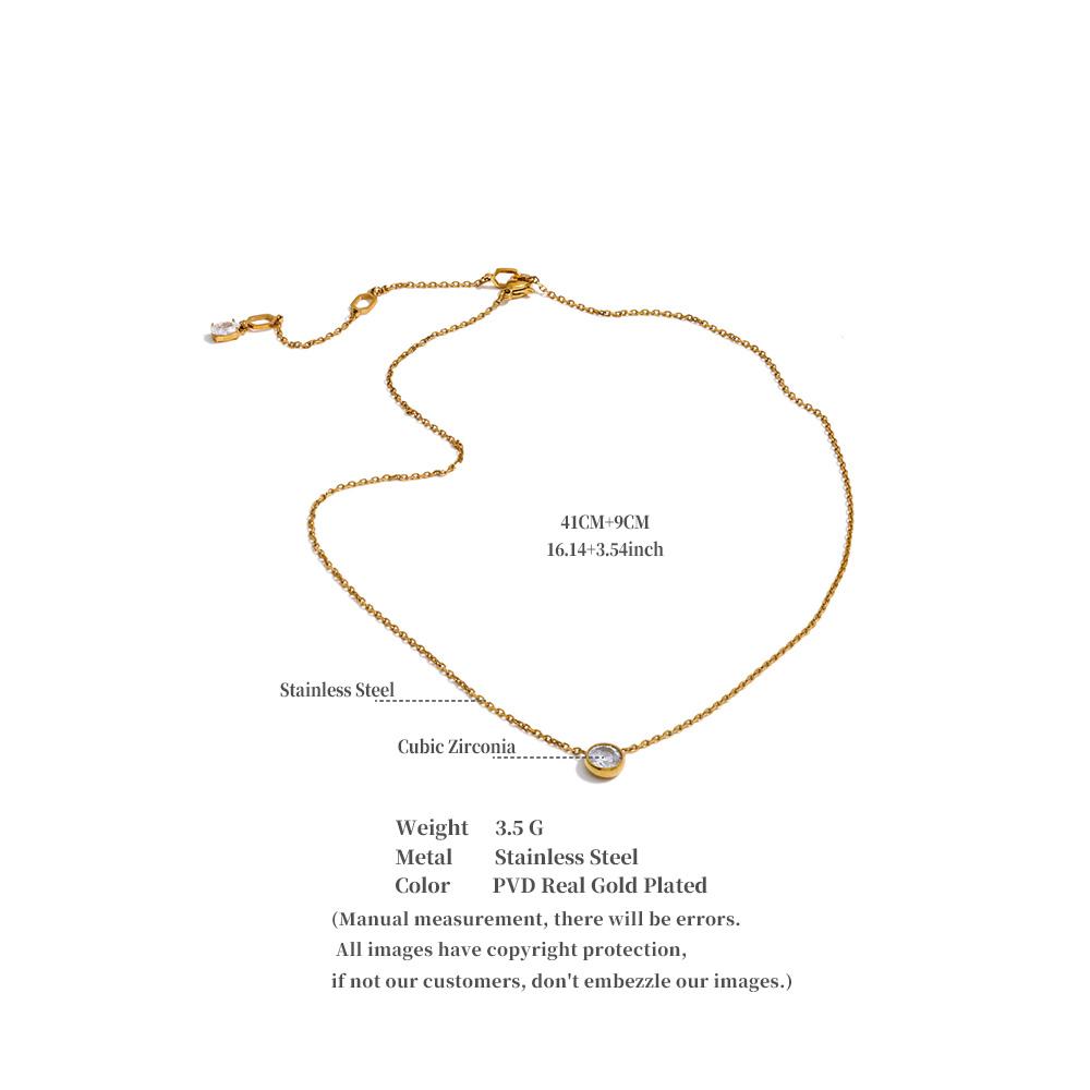 Yhpup Stainless Steel Chic Shiny Cubic Zirconia Round Drop Necklace for Women Delicate Fashion Korean Collar Jewelry Waterproof