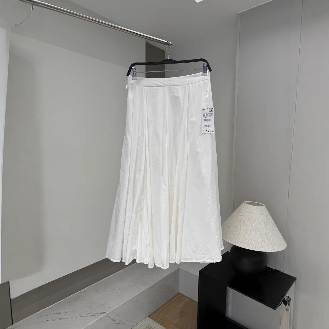 

Spring College Style White High-Waisted A-Line Midi Skirt for Women S