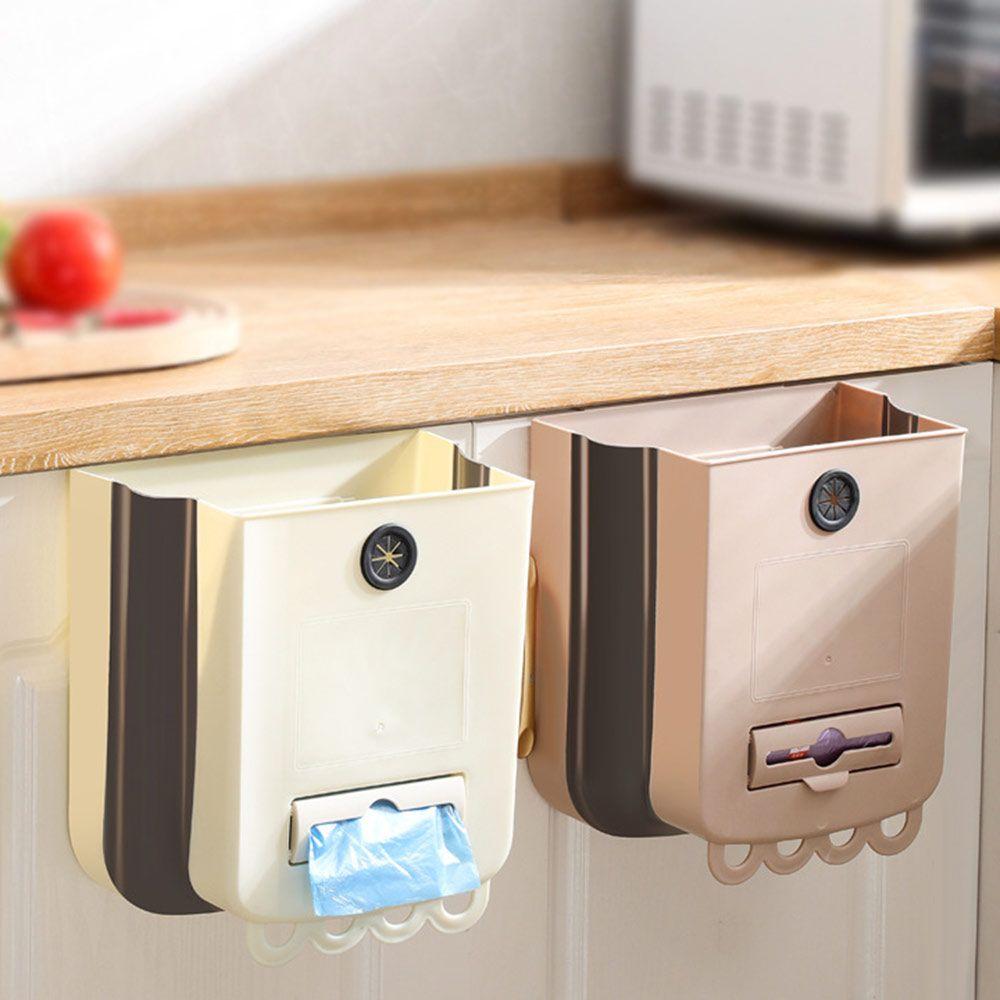 Plastic Hanging Trash Can Foldable Wall Mounted Garbage Can New Kitchen Compost Bin Cabinet Door