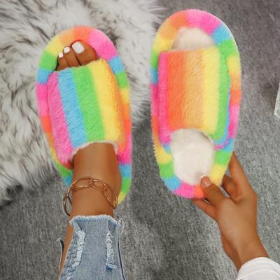 Fashion Warm Winter Plush Fluffy Slippers for Women New Fashion Open Toe Comfort Fuzzy Slippers Indoor Warm Soft Furry House Slippers