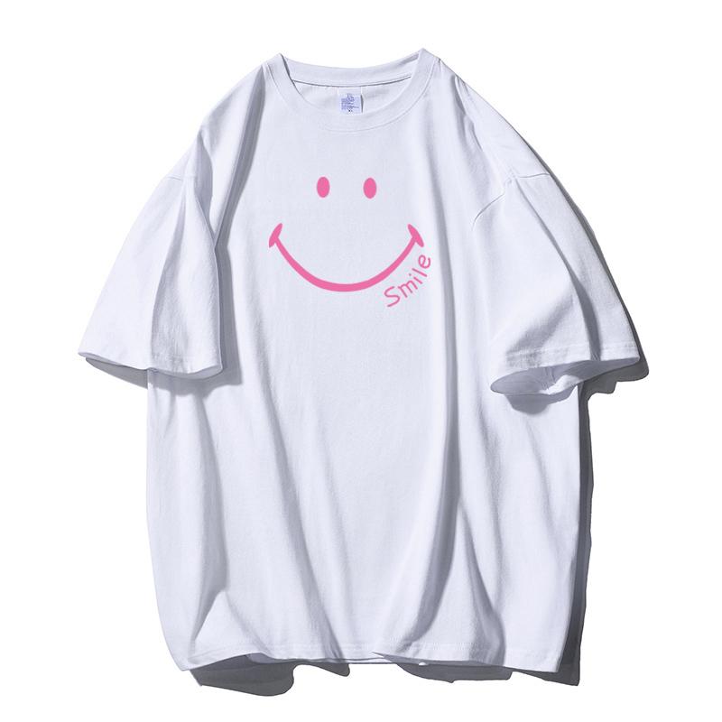 Shellsuning Smiley Gesicht Bedruckte T-shirts 2023 Sommer Neue Übergroßen Casual Oansatz Kurzarm Baumwolle Tees Weibliche Mode Alle-spiel harajuku Grundlegende Tops