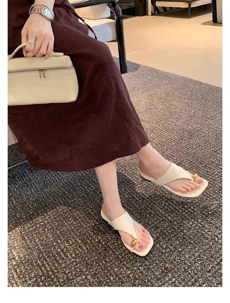 French flat-bottomed set of toe cool slippers for women's 2025 summer new outer wear, toe square head versatile casual open-toe cool slippers