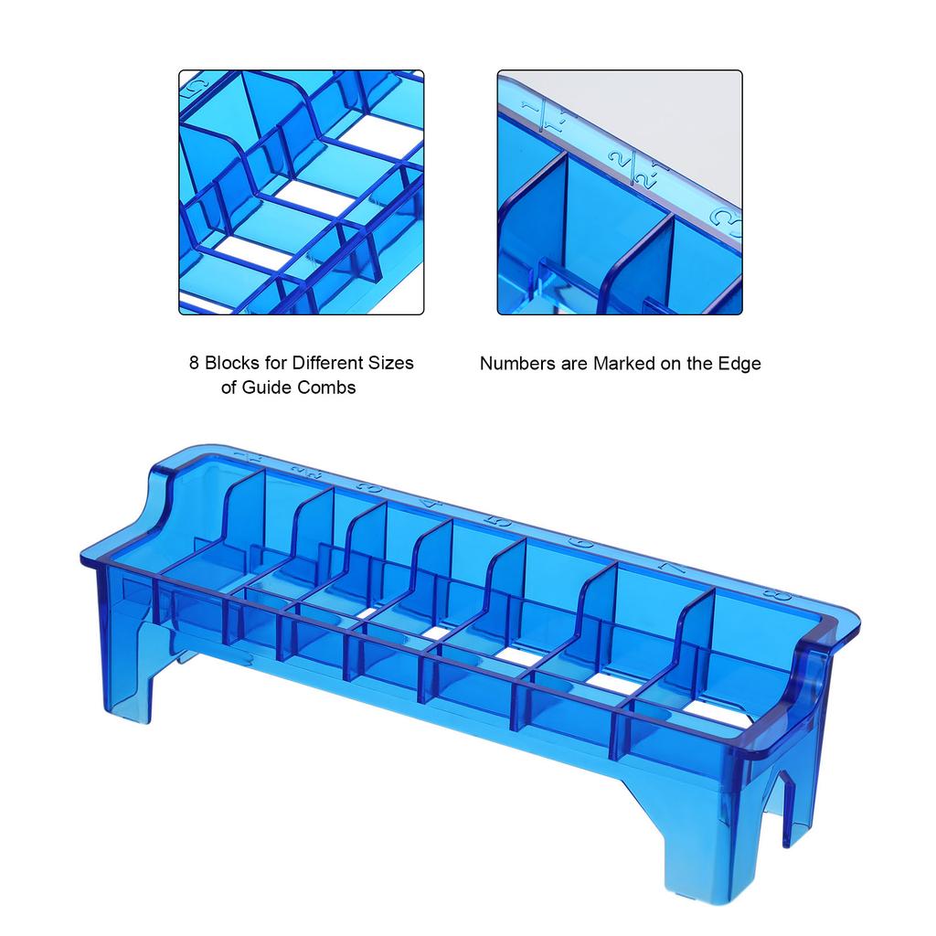 Ghid pentru pieptene de tuns din plastic Organizator cu 8 blocuri pentru pieptene de tuns cu ghidaj pentru depozitare Raft dreptunghiular