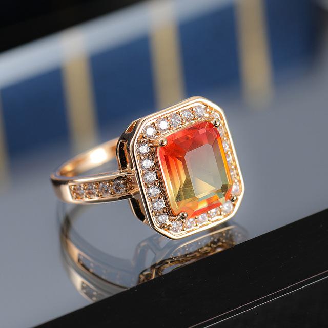 Classic Silver Color Finger Rings For Women Elegant Tourmaline Zircon Engagement Wedding Statement Gold Filled