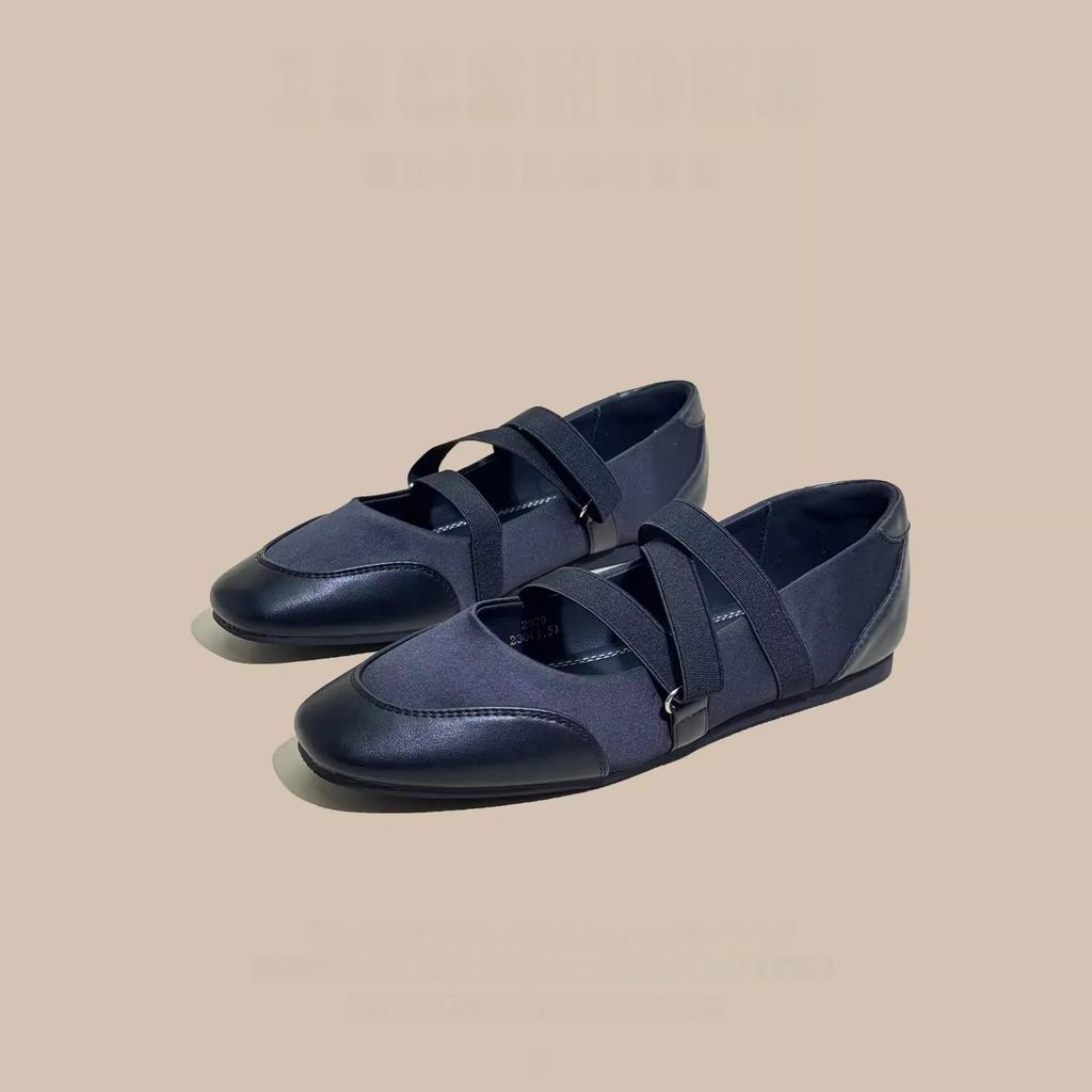 Fashion Spring Autumn Women's Flat Ballet Shoes Soft Bottom round Toe Mary Jane Single Shoes Elastic Band Silver Color Comfortable Flats