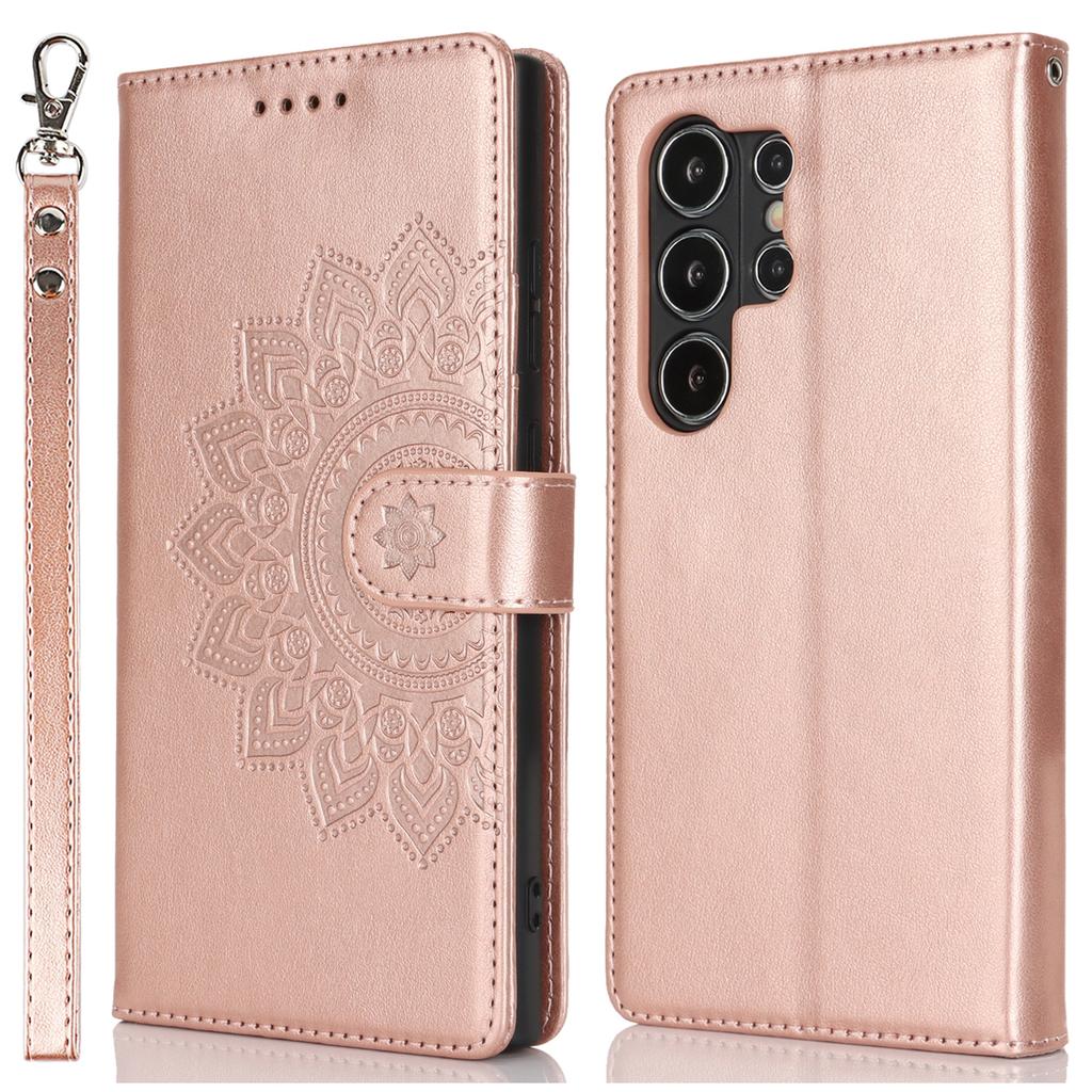 For Samsung Galaxy S24 Ultra Stand Case Textured Leather Wallet Phone Cover with Strap