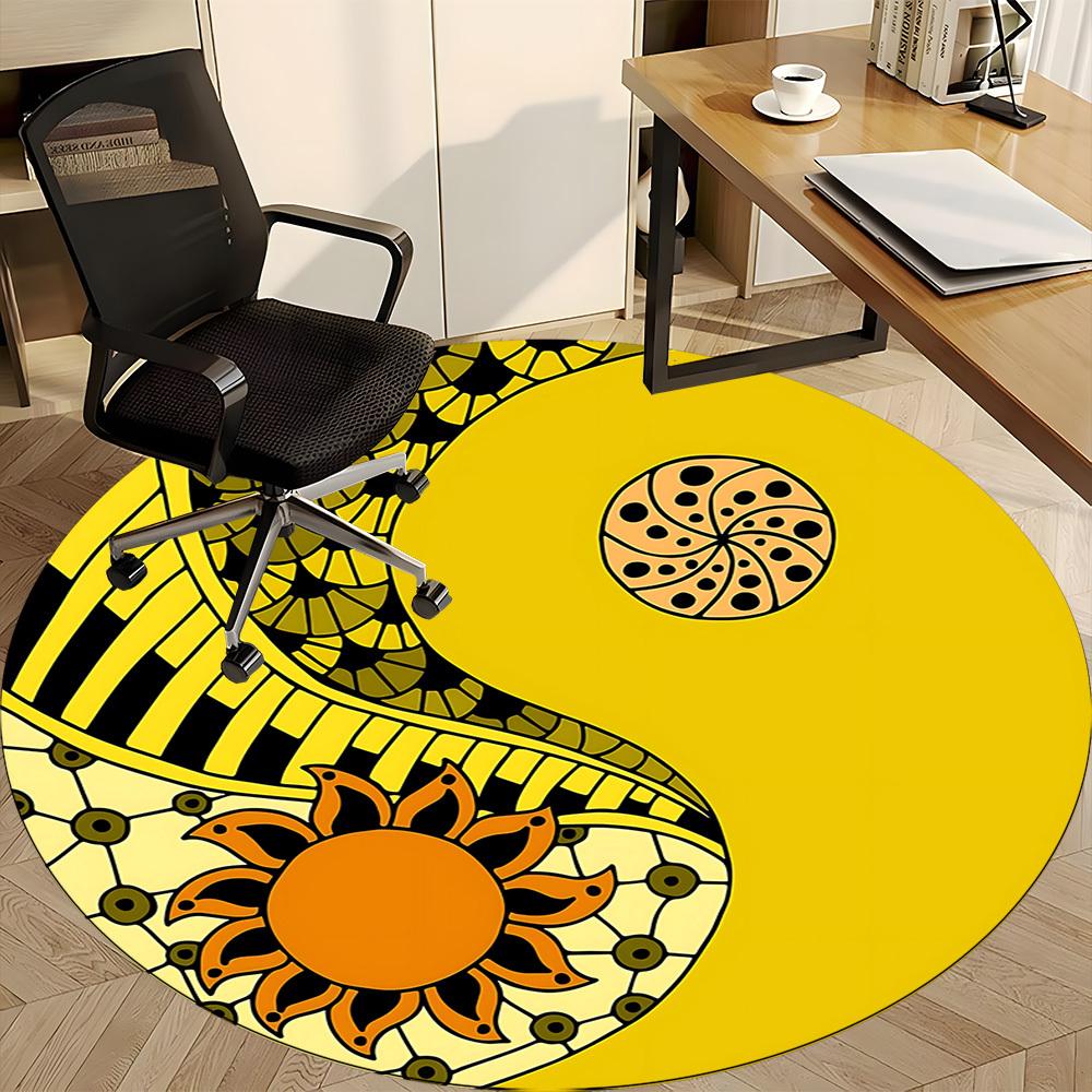 1pc Yin Yang Symbol Chair Carpet for Office, Round Non Slip Durable Large Size Office Carpet, Suitable for Office