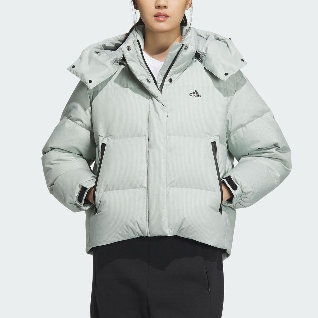 Adidas Climawarm Core Detachable Hood Puffer Jacket, Water-Resistant Women Outerwear Mint-Green IW0774