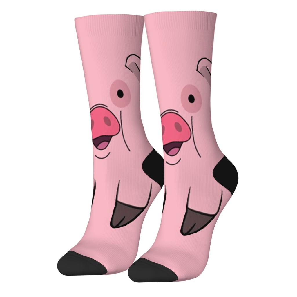 1 Pair  New Unisex Socks Adorable Pig Face Cartoon Prints Fun Design Casual Street Style Fashion Long Stocking