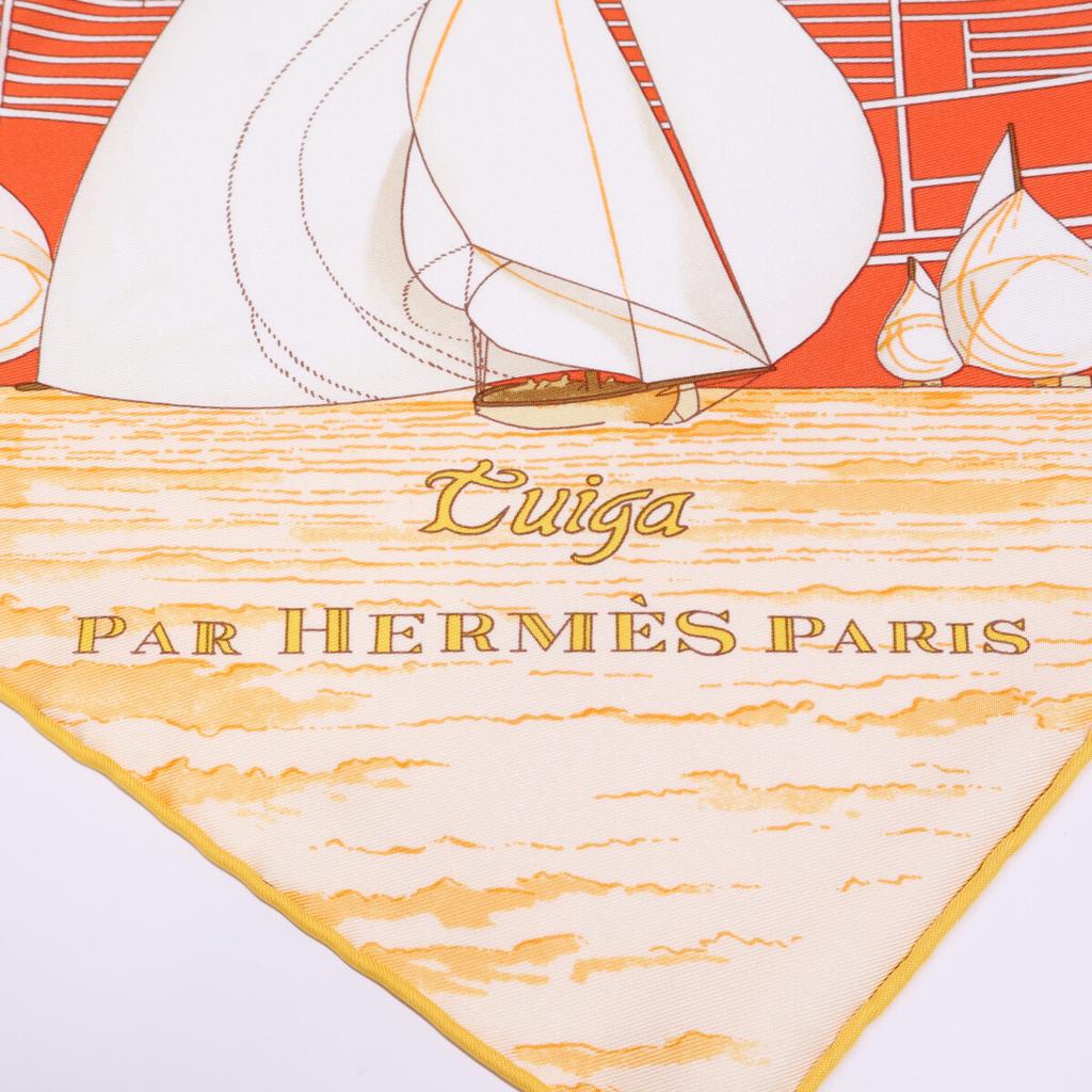 HERMES [Excellent Condition] Tuiga Sailboat Silk Carre90 scarf OrangeUsed