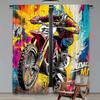 Off Road Motorcycle Style Color Blocking Art Printed Curtains Pole Bag Home Decoration Room Curtain Set Of 2 Modern Made Polyester Washable