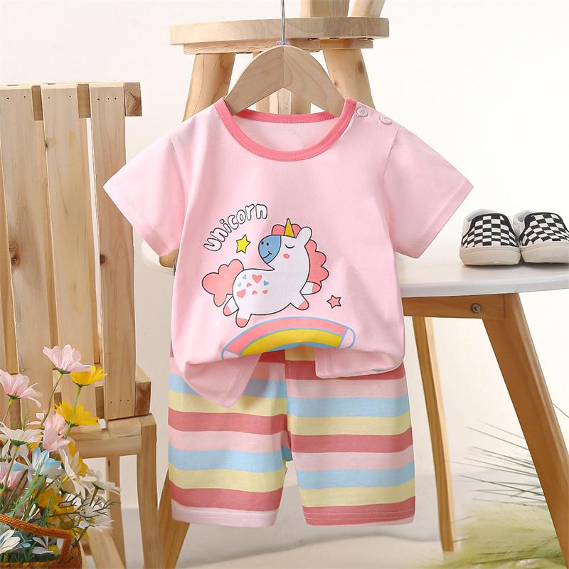 2026 Summer Kids O-Neck Short Sleeve Top Suits Baby Spring Cartoon Short Pant Two-pieces Set Suit for Girl Boy
