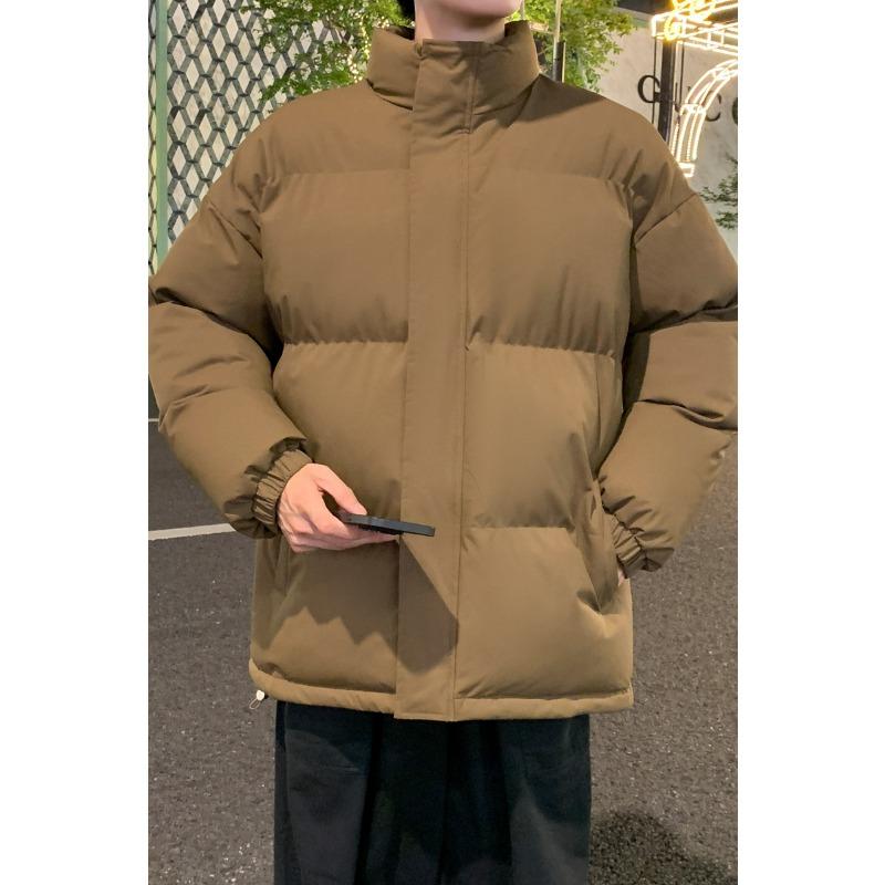 Winter Stand Collar Cotton Coat Mens Single Color Cotton Coat Mens Coat Couples Same Style Everyday Hong Kong Style Bread Coat Top