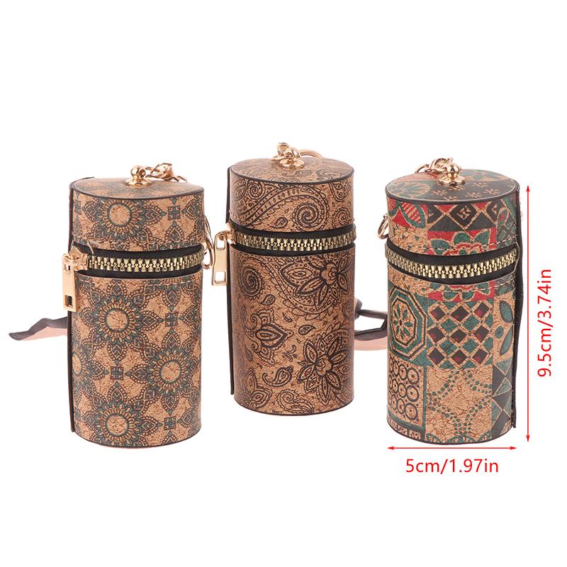 Retro Wood Grain Bucket Coin Purse Fashion Lipstick Bag Mini Storage Bag Earphone Bags Keyring Pendant For Women Girls Gift