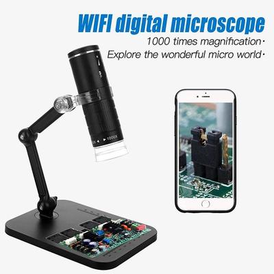 HD 1000X Digital Microscope LED USB WiFi Microscope Mobile Phone Microscope Camera with Stand for Smartphone PCB Inspection Tools
