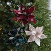 Glitter Coated Christmas Flowers Fleece Fabric Xmas Tree Pendant  Festive Home Ornament