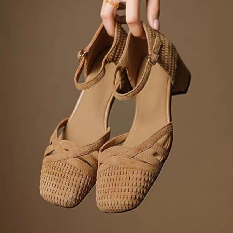 Women Heeled Sandals Designer Mid Heels Shoes Summer Woman Pumps 2025 New Elegant Shallow Shoes Sexy Mujer De Sandalias