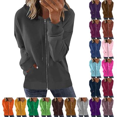 Moderiktiga Casual Långärmade Enfärgade Luvtröjor Damer Dragkedja Sweatshirts Kappa med ficka