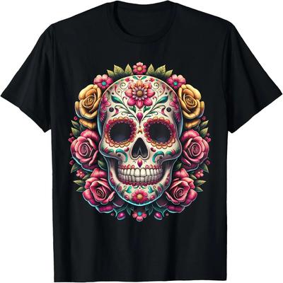 De Los Muertos Den mrtvých Cukrová lebka Halloween Dámské tričko