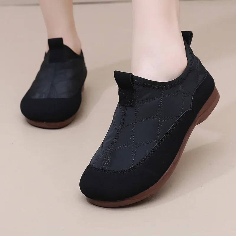 Fashion Snow Boots Women's Autumn and Winter Velvet Women's Cotton Shoes One Pedal Soft-soled Mother Shoes Fashion Casual Shoes