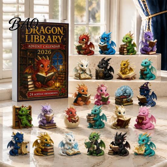 Christmas Tree Decorations Dragon Advent Calendar 2026, 24 Day Bookish Countdown with Cute Gift Sets Mini Acrylic Dragons, Fantasy Book Lover