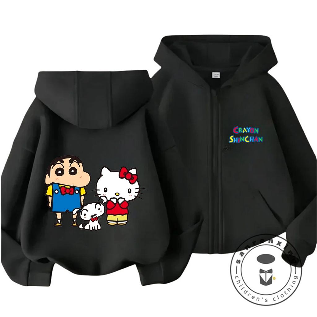 Kawaii Zipper Hooded Sweatshirt Street Fashion Cute Design Kids Wear Crayon Shin Chan 3 14