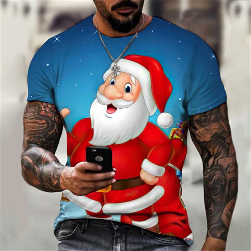 Cartoon Christmas Men and Women Fashion T-shirt Summer Street 3D Printed Short Sleeve T-shirt Plus Size Santa Claus Festival Top