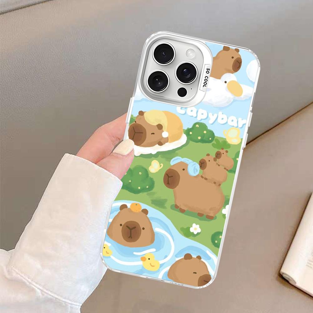 Cartoon Capybara Phone Case For IPhone 16 15 14 13 12 11 Pro Max X XR XSMAX 8 7 Plus Matte Shockproof Back Cover