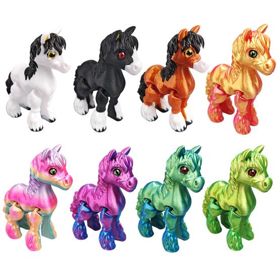 3D-gedrucktes Pferdeornament Niedliche bewegliche Pferdefigur Flexibles Tier-Fidget-Spielzeug für interaktives Spielen, Stressabbau und zur Ausstellung