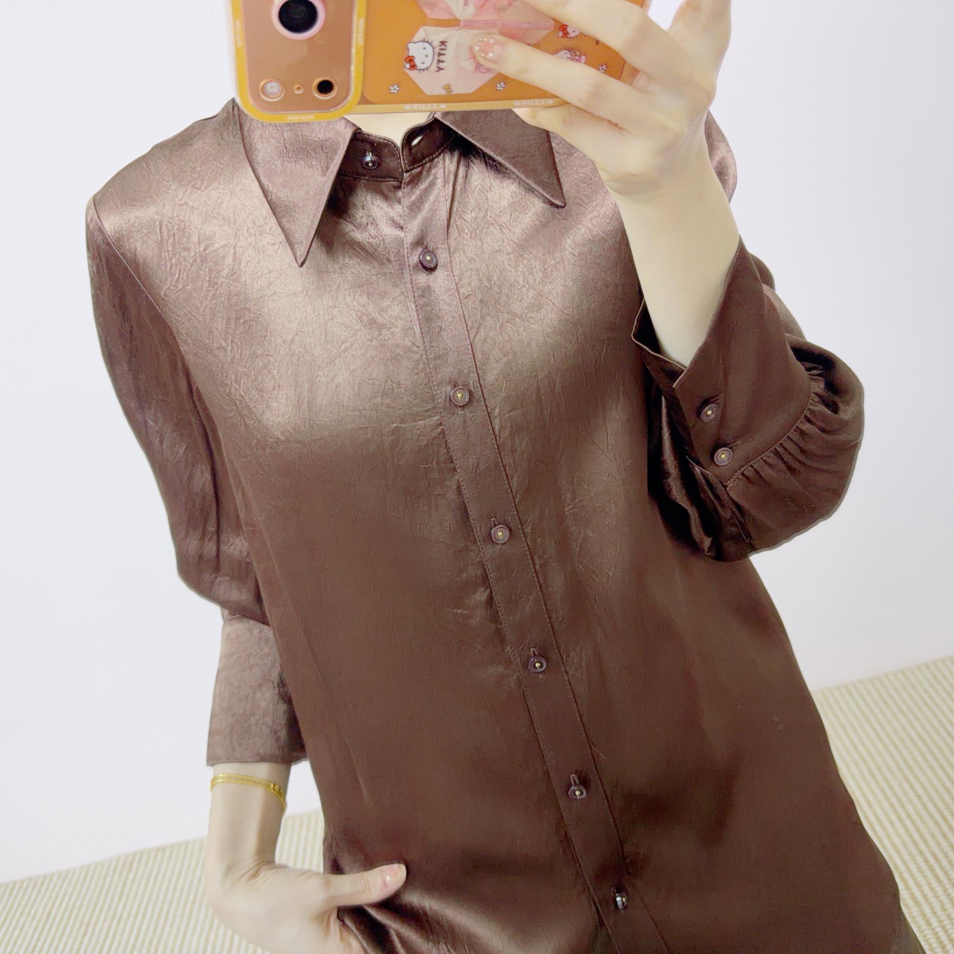 2026 Spring Fashion: Versatile Simple Acetate Shirt S (45-54 kg)