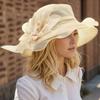Eleganter Damen-Sonnenhut mit floralem transparentem Schleier, gewellter Rand, breite Krempe, Sommer-Outdoor-Hut