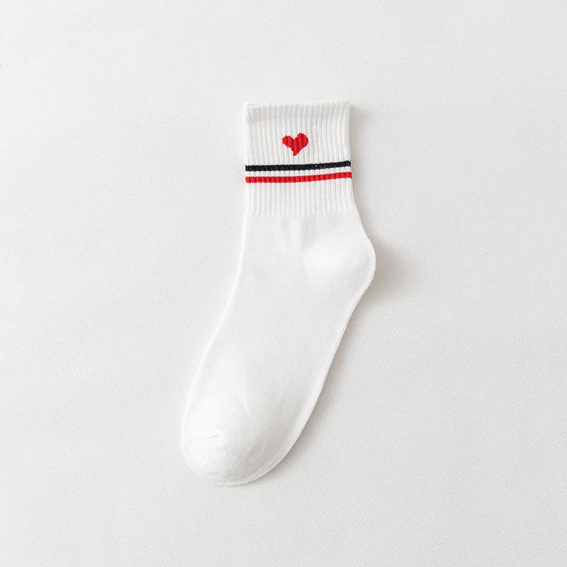 Calzini da donna a metà polpaccio stile coreano: Orso Cartone Animato, Strisce Arcobaleno, Motivi a Cuore & Faccine Sorridenti - Collezione Autunno/Inverno.