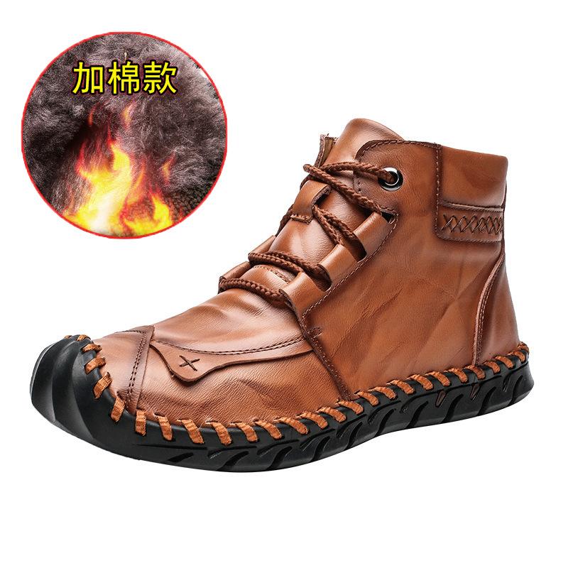 Autumn and winter high-top men's Martin boots men's velvet handmade casual leather boots men's short boots large size
