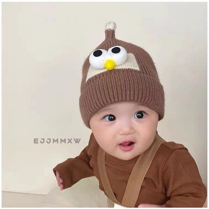 Baby Hats Autumn and Winter Knitted Woolen Hats for Male and Female Babies Cute Super Cute Big Eyed Pullover Hats for Infants Young Children Trendy
