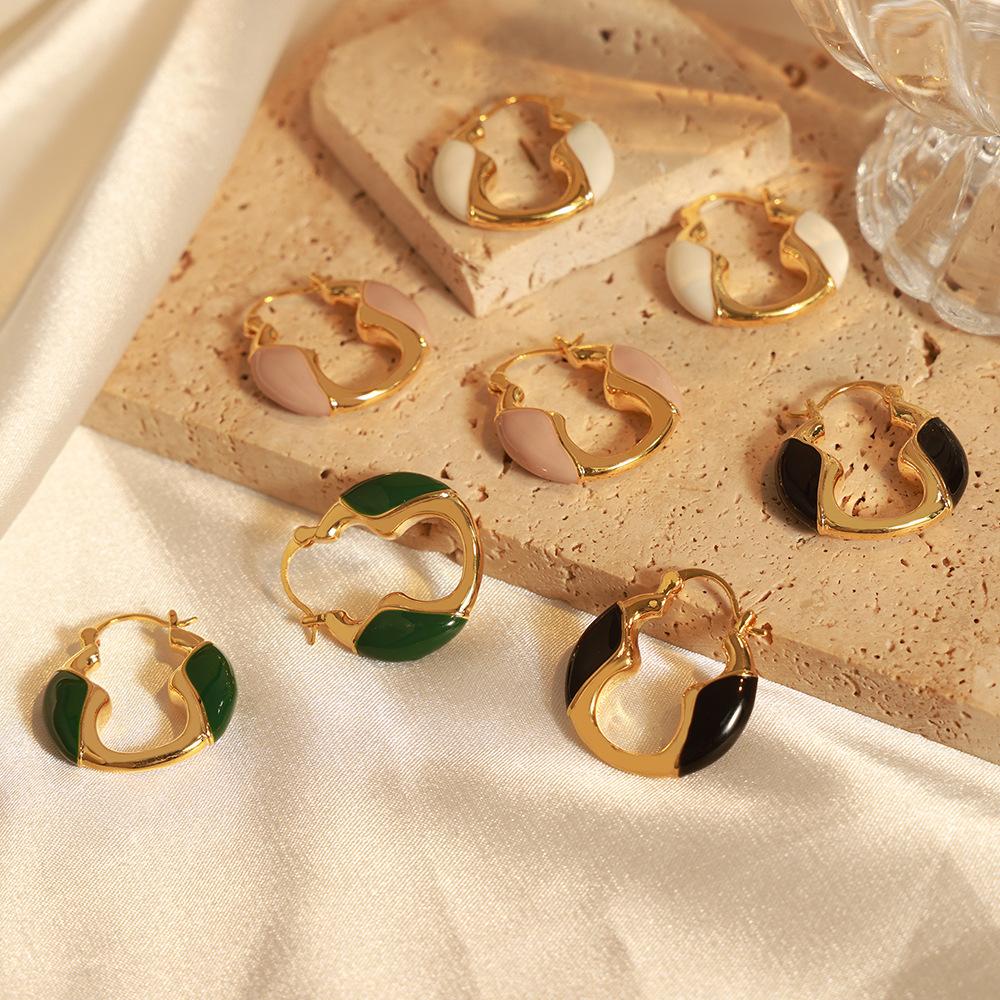 Hong Kong Style Weight Color Glaze Creative Earrings Niche Design Hollow U-Shaped Ear Buckle Trend Personality Geometric Stud Earrings