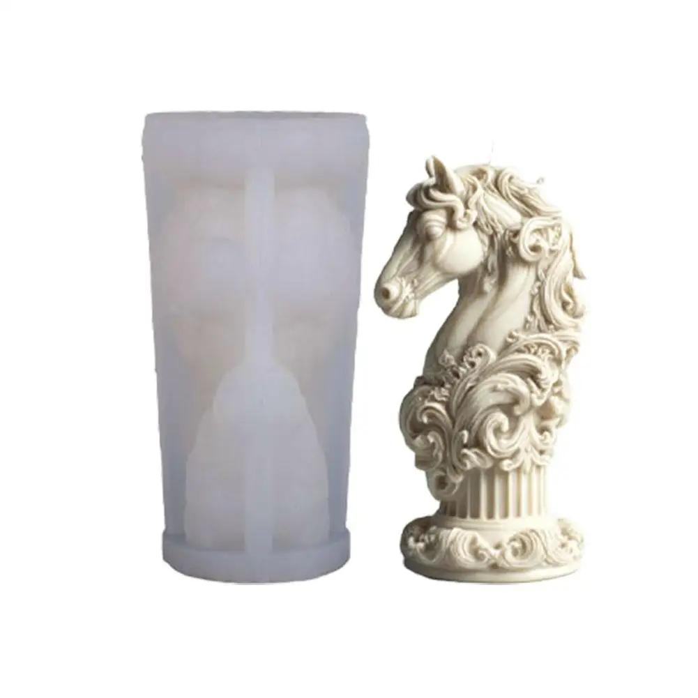 DIY Horse Totem Cylinder Candle Silicone Mold 3D Classical Casting Horse Running Gypsum Crafts Mold Aromatherapy Cement Ani K6L0