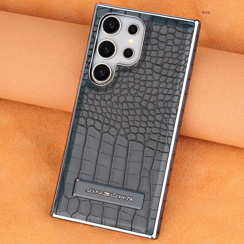 Applicable to Samsung s25ultra mobile phone case crocodile pattern Samsung bracket magnetic suction s24u all-inclusive 23u men's leather case