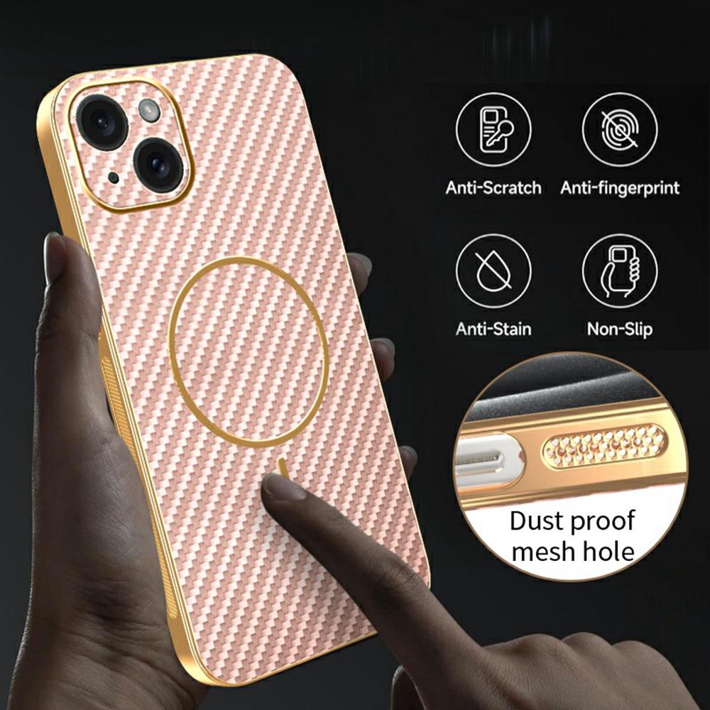 For iPhone 15 Plus Phone Case Carbon Fiber Textured Electroplated TPU Back Cover