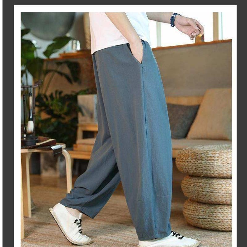 Large Size Harajuku Style Lantern Pants Cotton Linen Casual Men's Trousers Zen Meditation Buddhist Layman Spring Summer