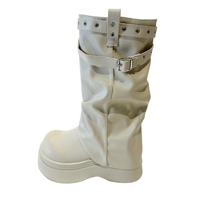 

Black retro platform boots women s boots new autumn with skirt thin knight boots 40