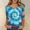 Women's Fashionable Casual Three-quarter Sleeve Small Floral Print Round Neck Top