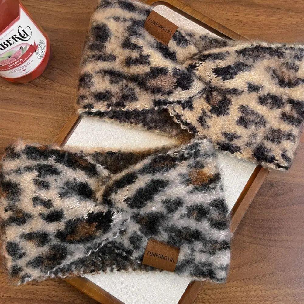 Soft Cross Headband High Elasticity Turban Headwrap Leopard Print Headband  Winter Season