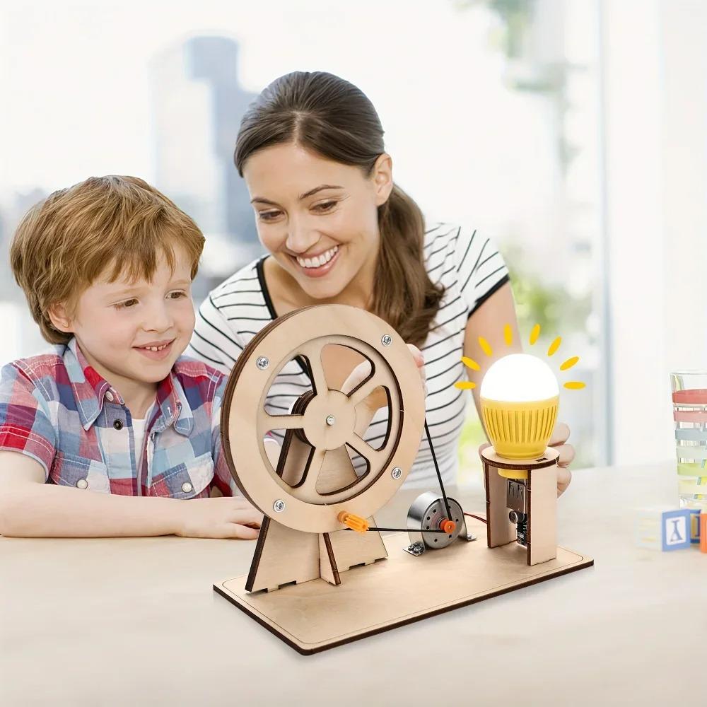 Set Gift Physics Science Mini Wooden Generator Model Educational Wind Driven Scientific Experiments Kit DIY 3D 1 Kid Friendly Entertaining Fun Play