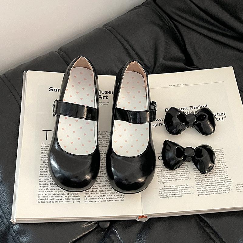 Fashion high-heeled Mary Jane shoes women's summer design sense small leather shoes removable bow with skirt thick heel single shoes