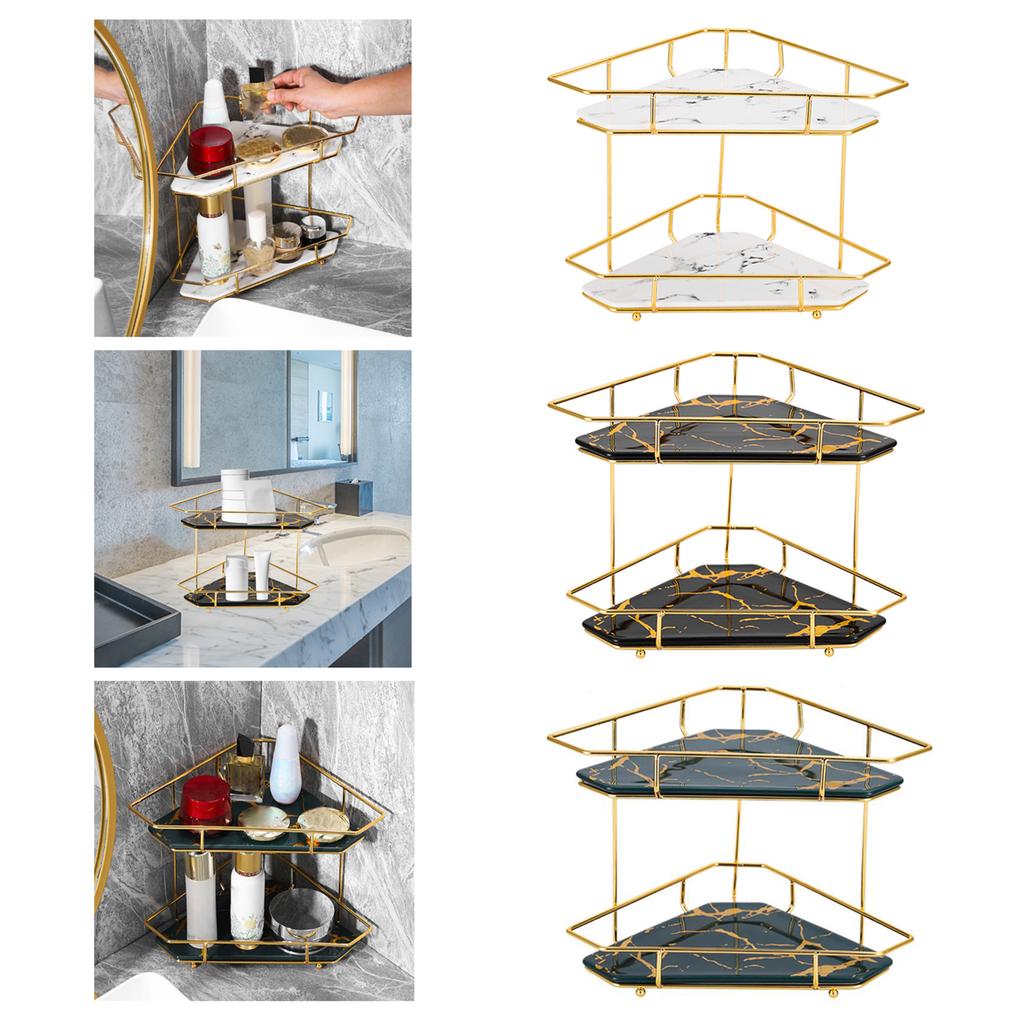 Double-Layer Storage Rack Jewelry Basket Decoration with Ceramic Panel Sundries Display Stand