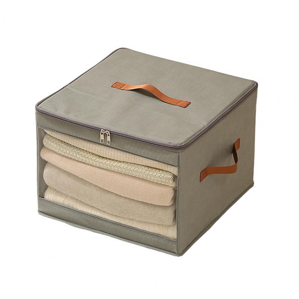 Foldable Clothing Storage Box with Clear Window Reinforced Handles Zippered Comforter Storage Bag for Quilt Clothing