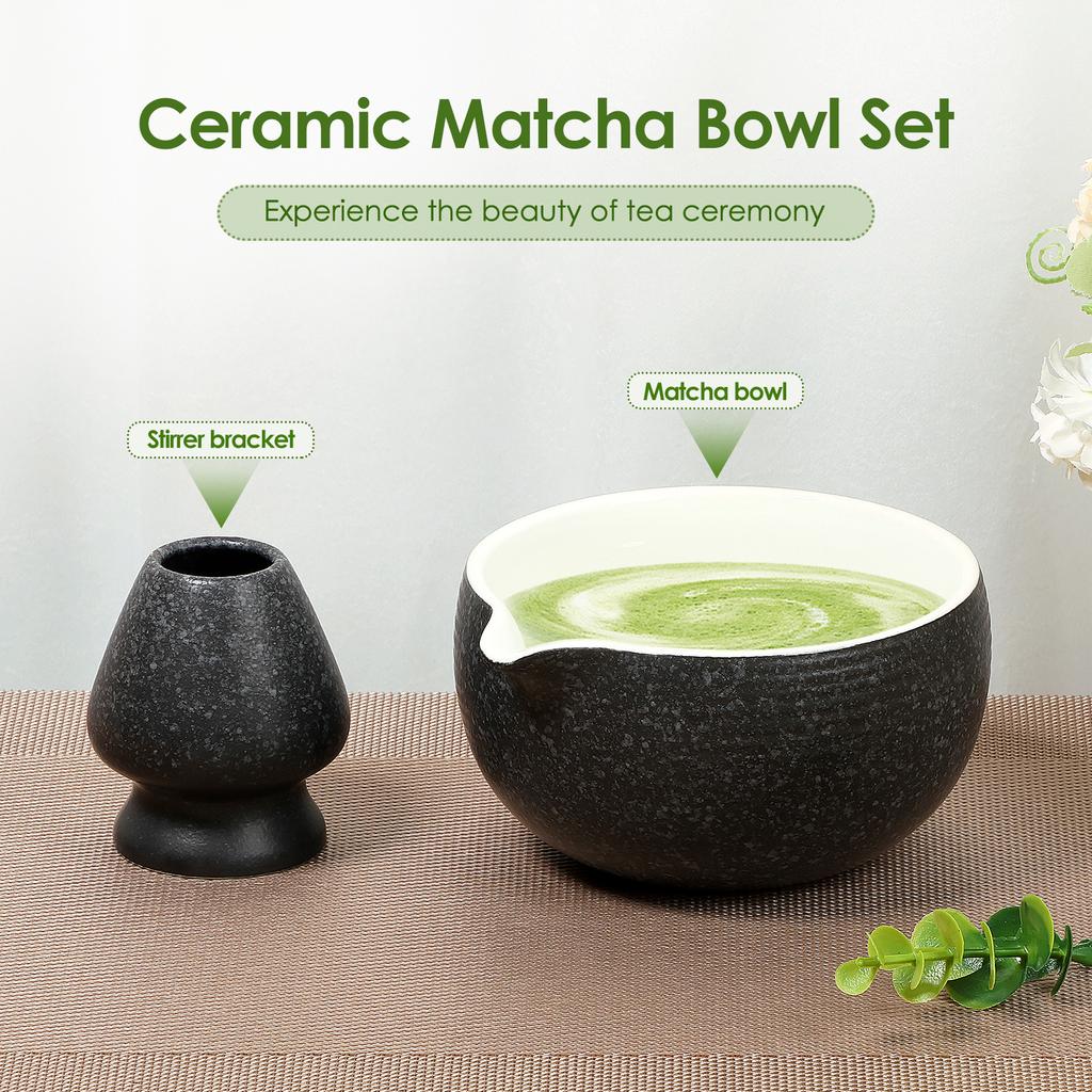2Pcs Japanese Matcha Tea Set Matcha Mixing Bowl for Whisking with Pouring Spout Solid Japanese Tea Bowl Whisk Set