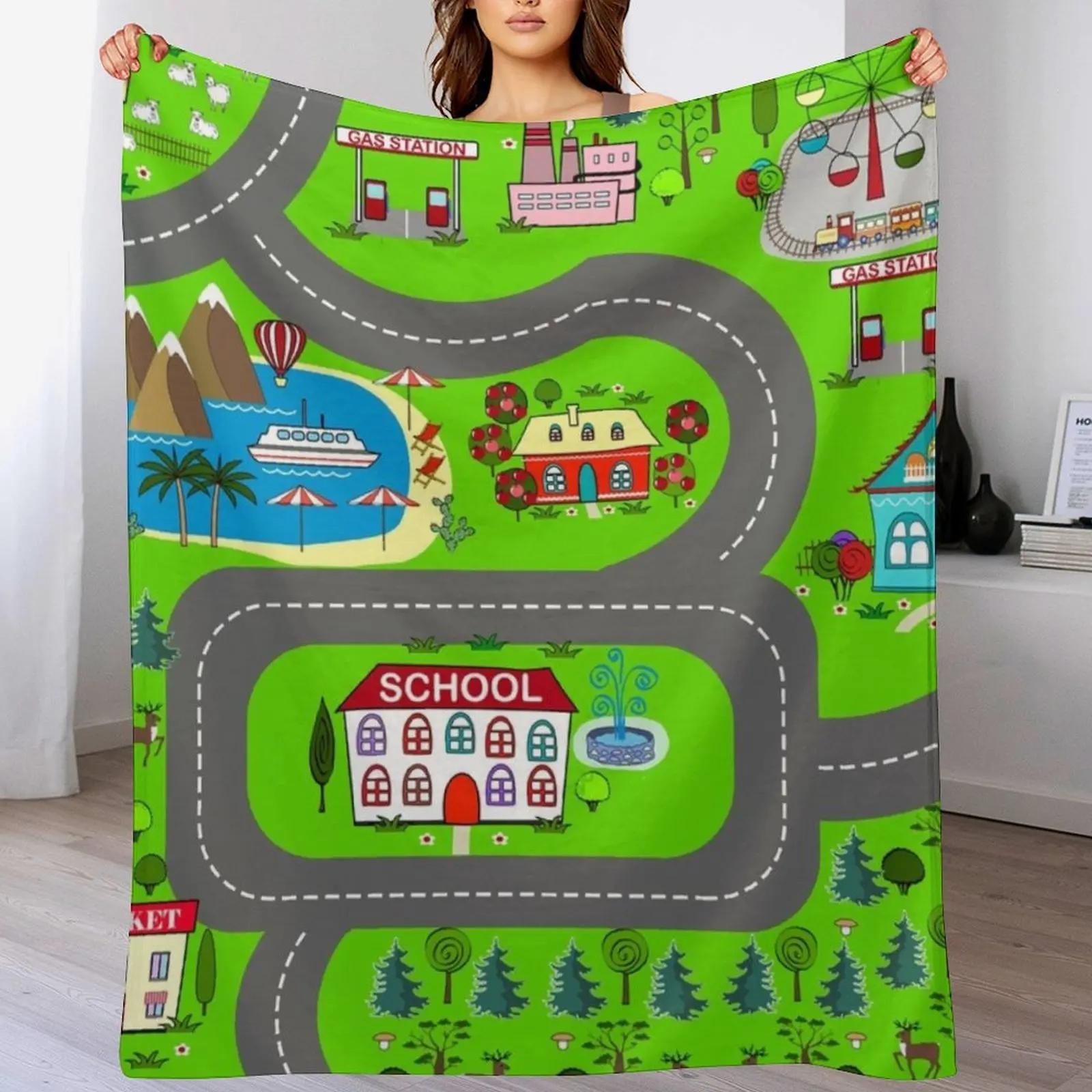Kids Street Road Cars House Throw Blanket No Pilling Soft Warm Blanket for Bed 102x76cm(40x30in)