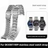 For Seiko No. 5 Stainless Steel Watch Strap SKX007 SKX009 SRP599 Curved End Watchband 20mm 22mm Metal Watch Chain Silver Black